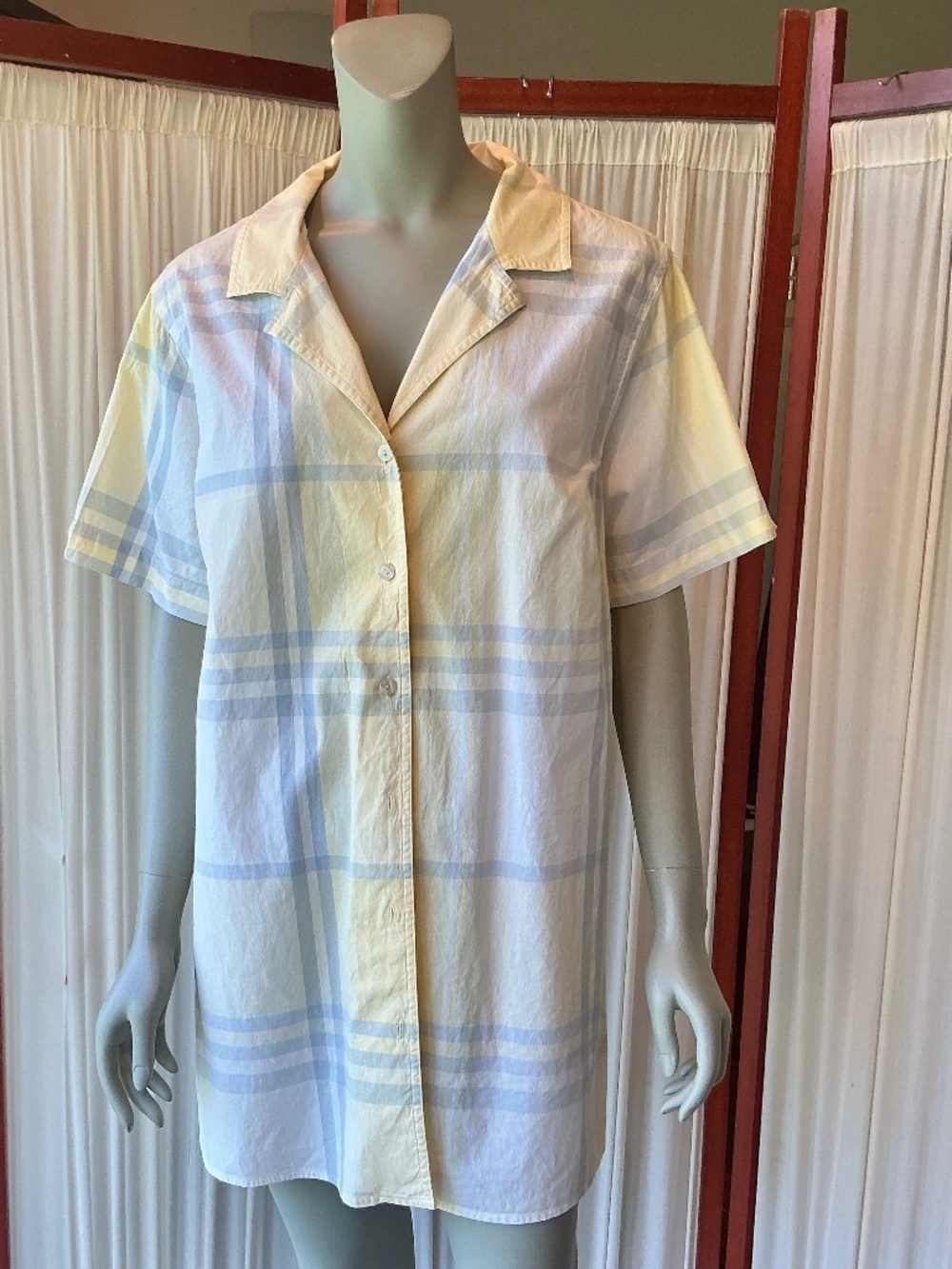 Vintage Liz Claiborne Woman Button-up Pastel Plaid Shirt 100% Cotton Size 16W